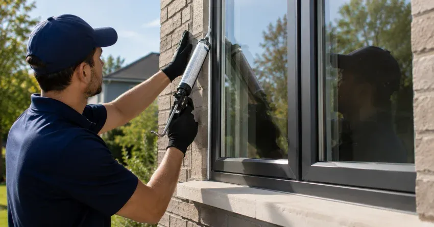 Aluminum window frame with double glazed insulated glass unit installed in a residential wall in Vandecar, Norwich