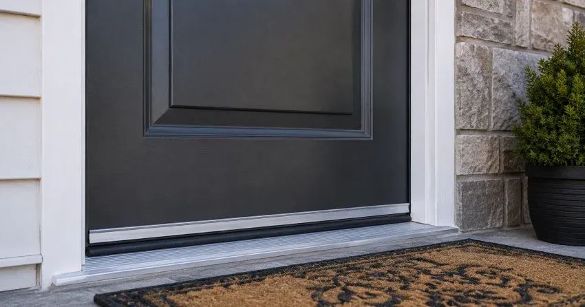 technician replacing worn door weatherstripping in Beaconsfield, Norwich home