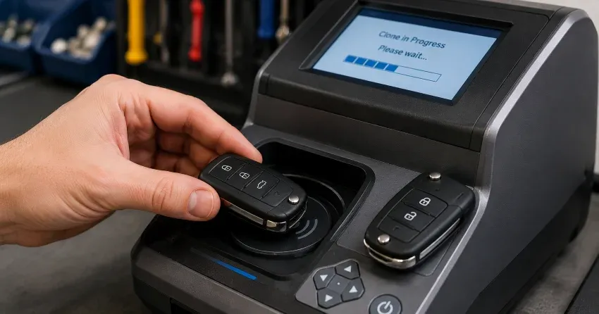 mobile locksmith performing car door key duplication Oxford Centre, Norwich on-site