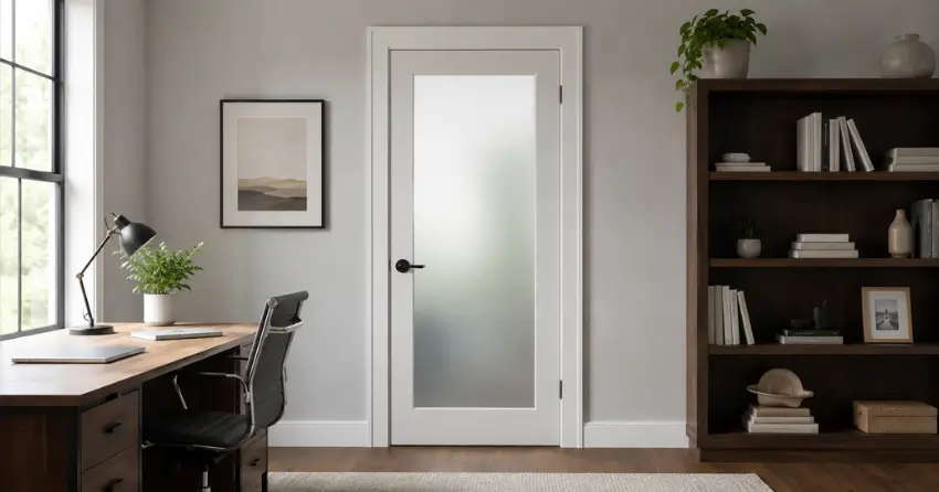 frosted interior door installed in home office in Cornell, Norwich