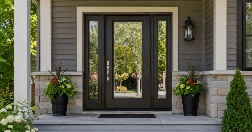 glass entry door with sidelights on a home in Cornell, Norwich
