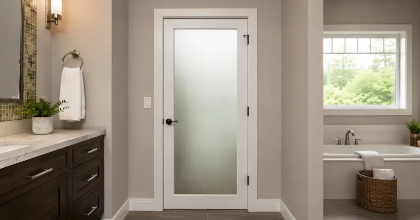 frosted glass panel bathroom door installed in a Holbrook, Norwich home