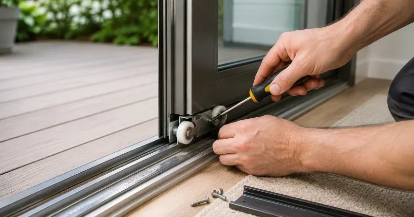 sliding door fix Milldale, Norwich technician diagnosing track issue
