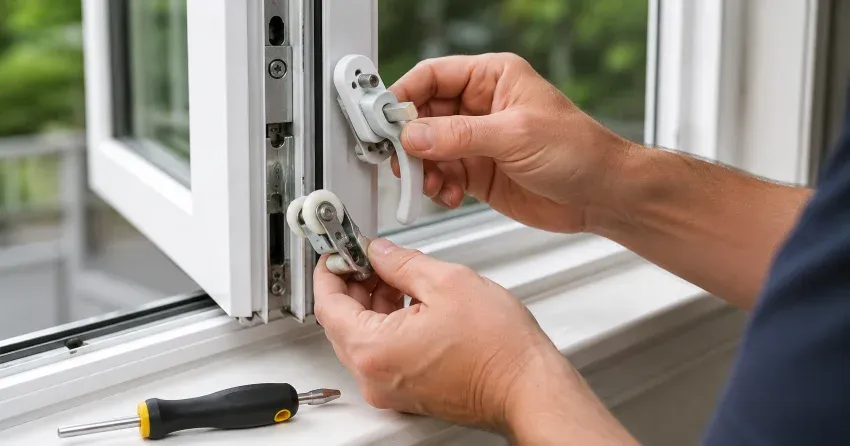 technician performing broken window repair Norwich on a sliding window