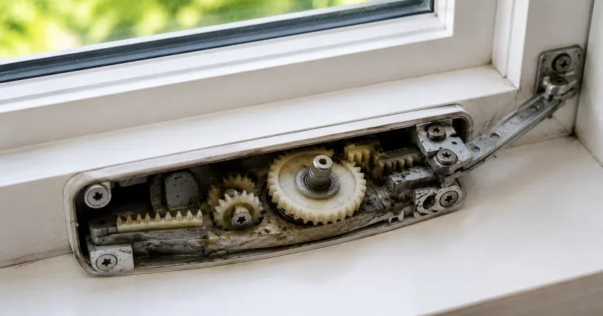 technician replacing casement window crank operator in Norwich home