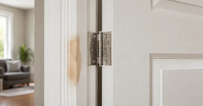 technician checking a warped door against a straightedge in New Durham, Norwich